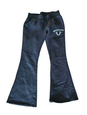 True Religion Black Soft Rhinestone Logo Flare Sweatpants